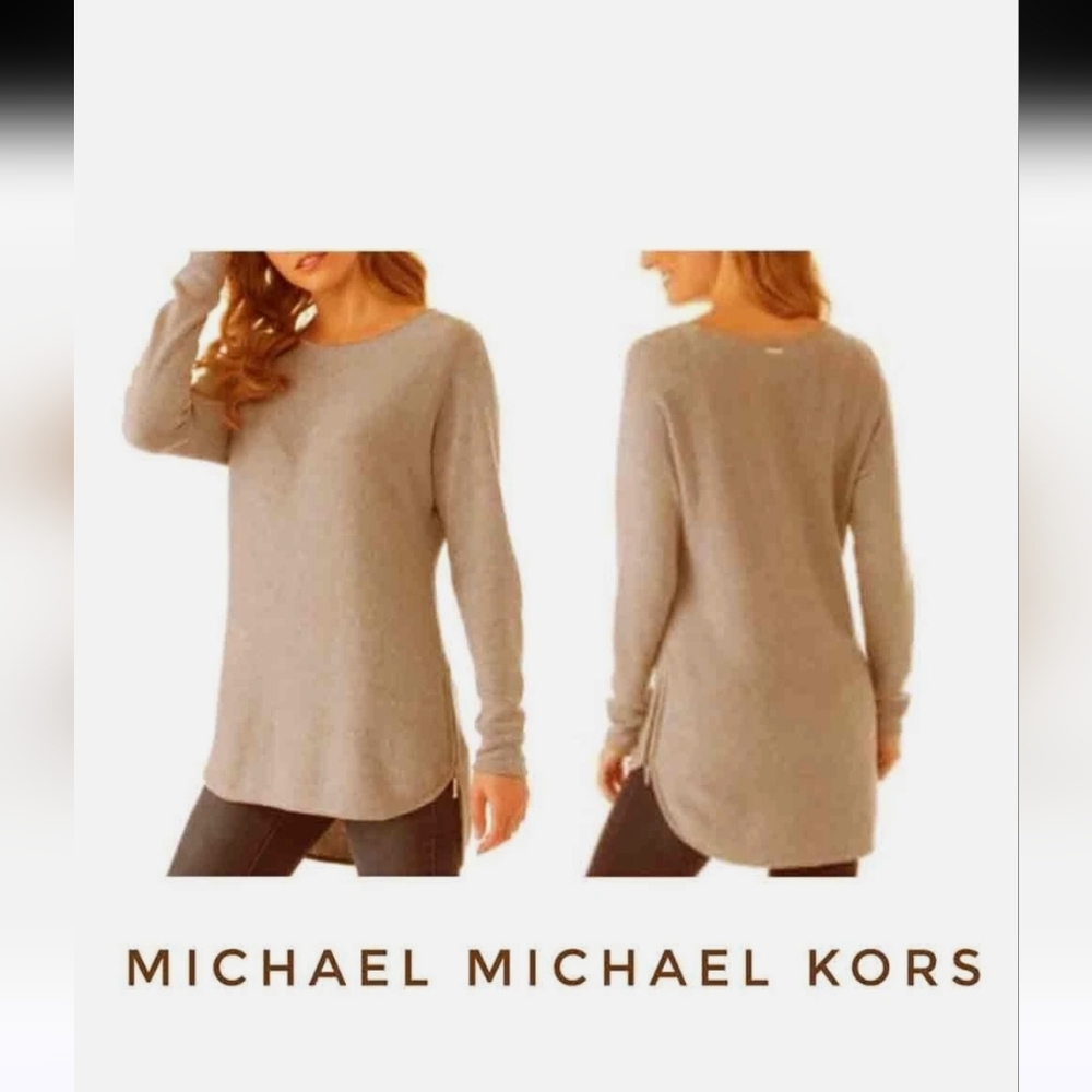 Michael Kors Beige Knit Sweater with Gold Zip Detail